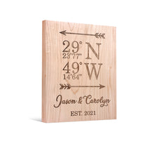 Load image into Gallery viewer, Custom Engraved Wood Housewarming Gift, Carved Coordinates New House Sign, Personalized Real Estate Closing Home Address Plaque Present

