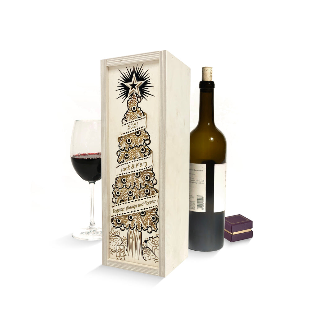 Custom Engraved Holiday Wine Box Lantern, BOGO Christmas Gift, Decoration Keepsake Ornament, Personalized Wine Lovers Party Present