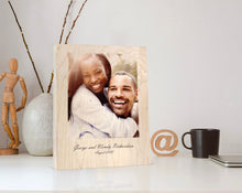 Load image into Gallery viewer, Custom Couples Photo on Wood Picture Frame with Personalized Text, Rustic Home Decor Wall Art For Decorating or Anniversary Wedding Gift
