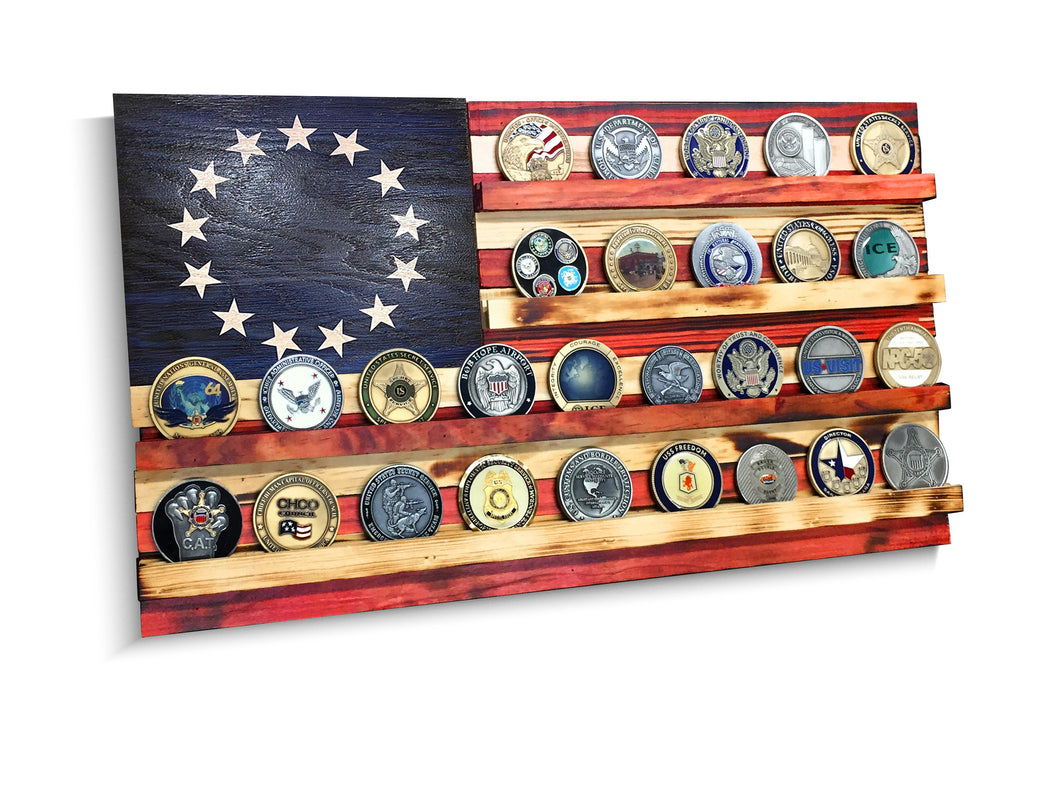 Handmade American Flag Challenge Coin Hanging Wall Display Rack
