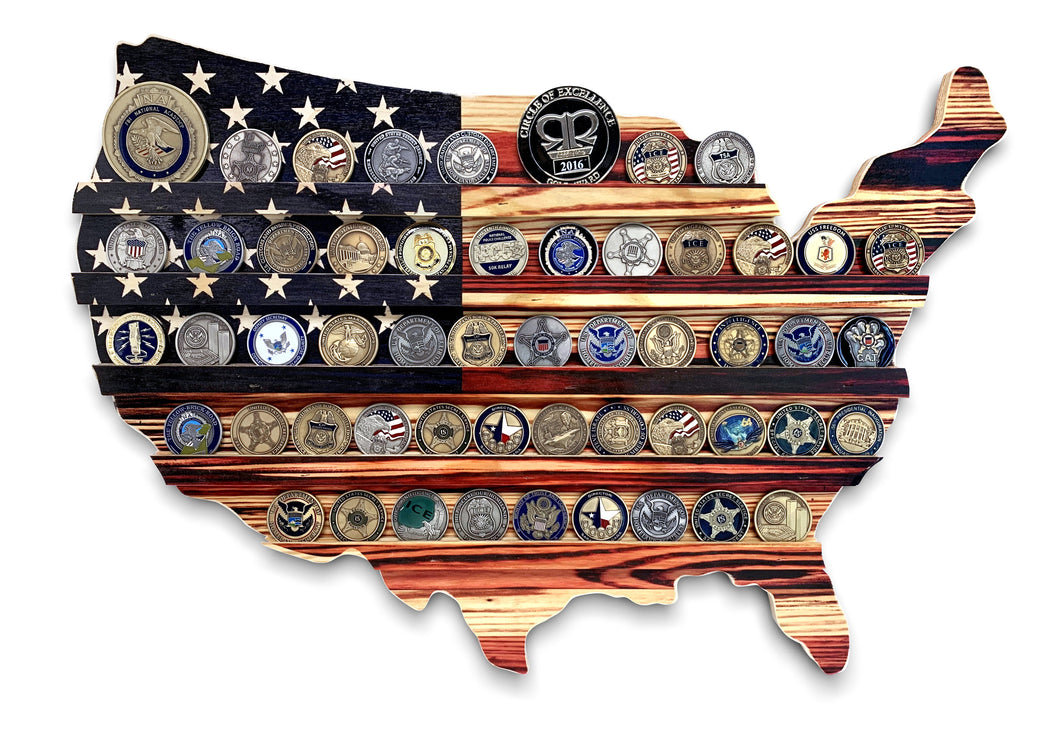 Handmade American Flag USA Shape Challenge Coin Hanging Wall Display Rack